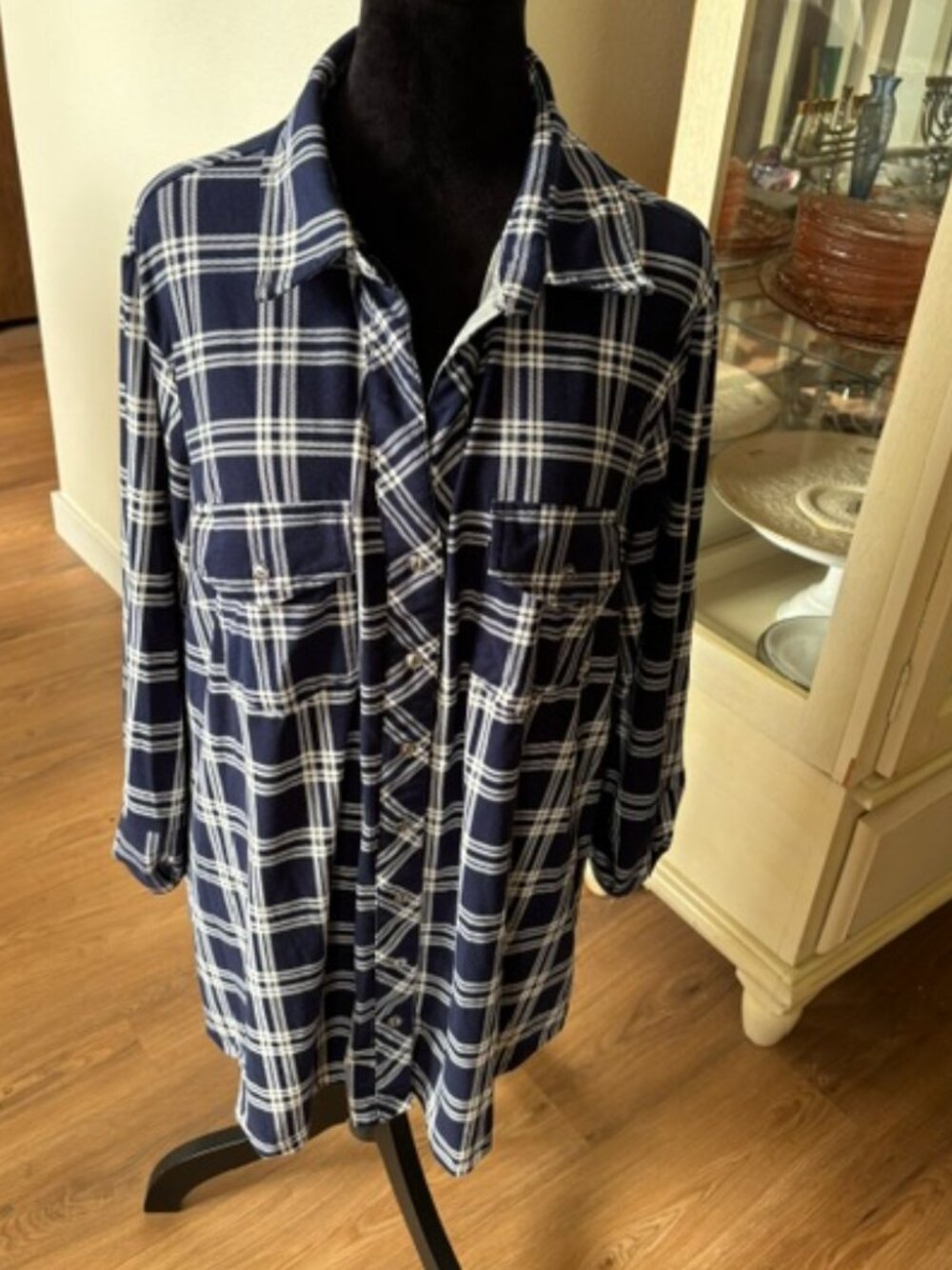 Market & Spruce Blue Plaid 3/4 Sleeve Tunic EUC 3X